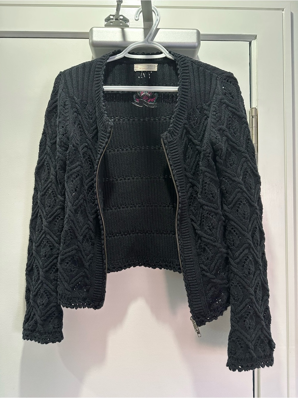 Odd Molly Black Cable-Knit Zip Cardigan